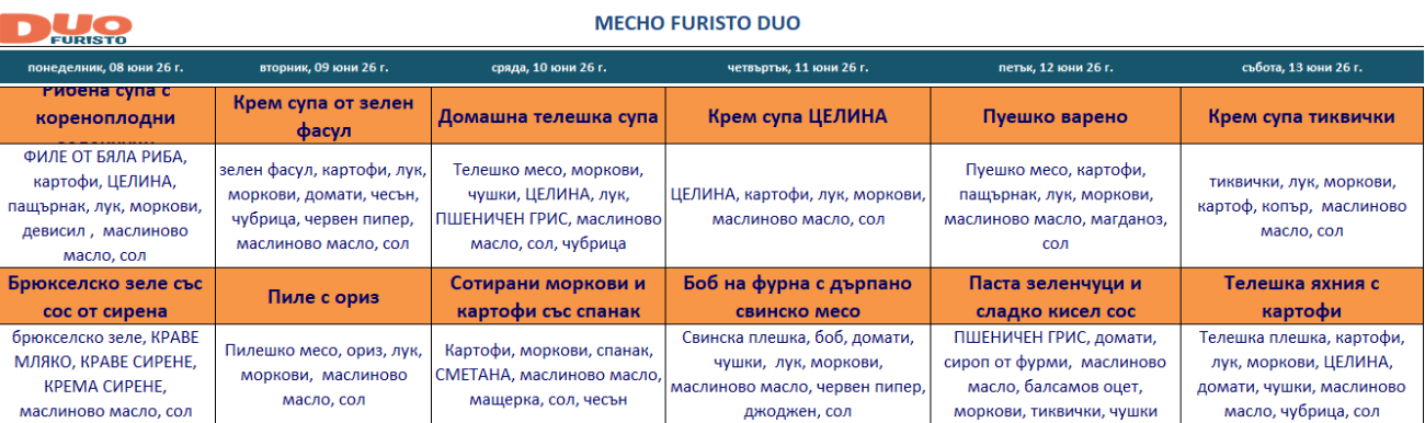 двукомпонентно месно меню за деца софия