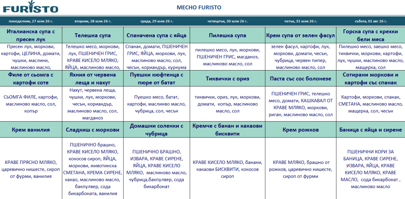 дуо меню детска кухня безмесо софия