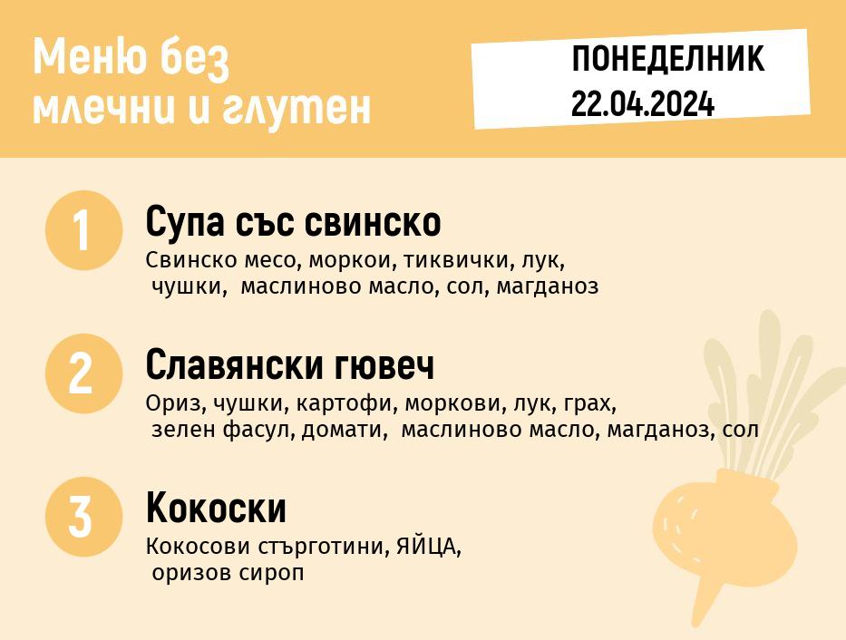 Меню без млечни и глутен 22.04 200 гр