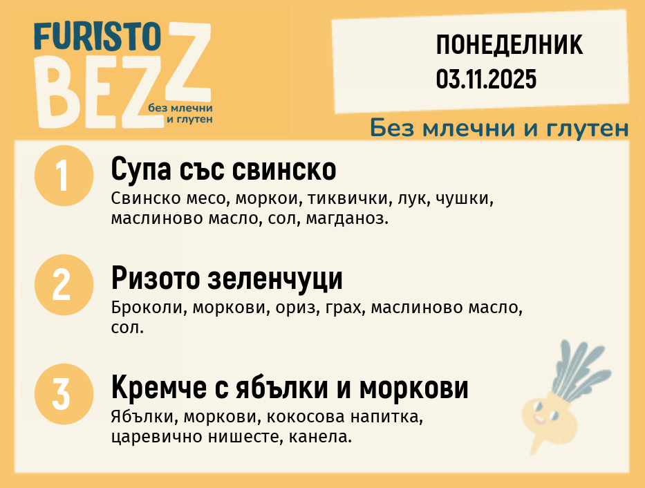 Меню без млечни и глутен  03.11 200гр.