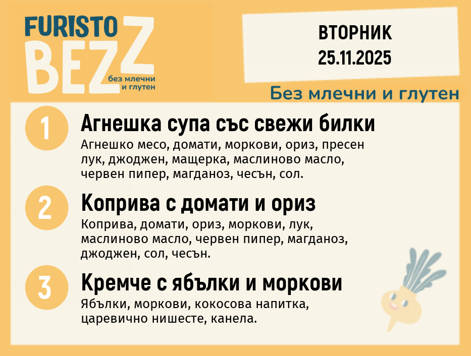 Меню без млечни и глутен  25.11 200гр. 