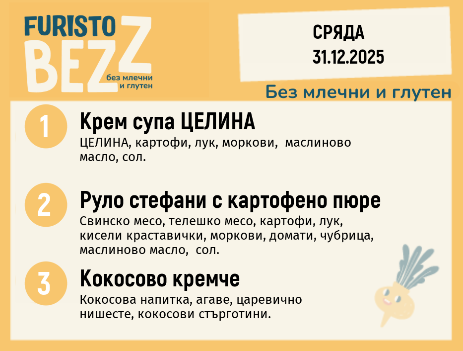 Меню без млечни и глутен 31.12  200гр. 