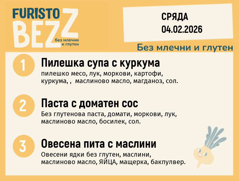 Меню без млечни и глутен 04.02  200гр. 