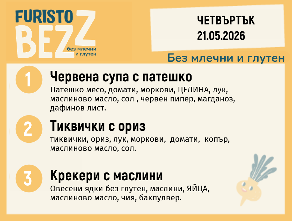 Меню без млечни и глутен 21.05  200гр. 