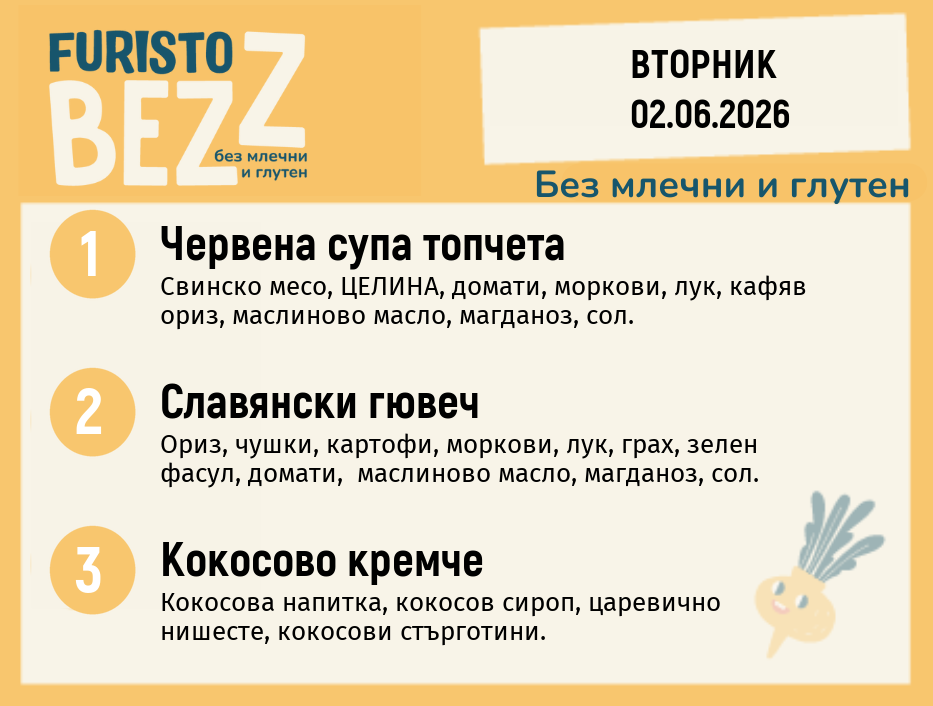 Меню без млечни и глутен 02.06 200гр. 