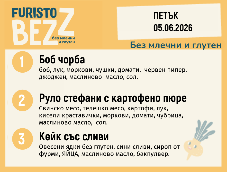 Меню без млечни и глутен 05.06 200гр.