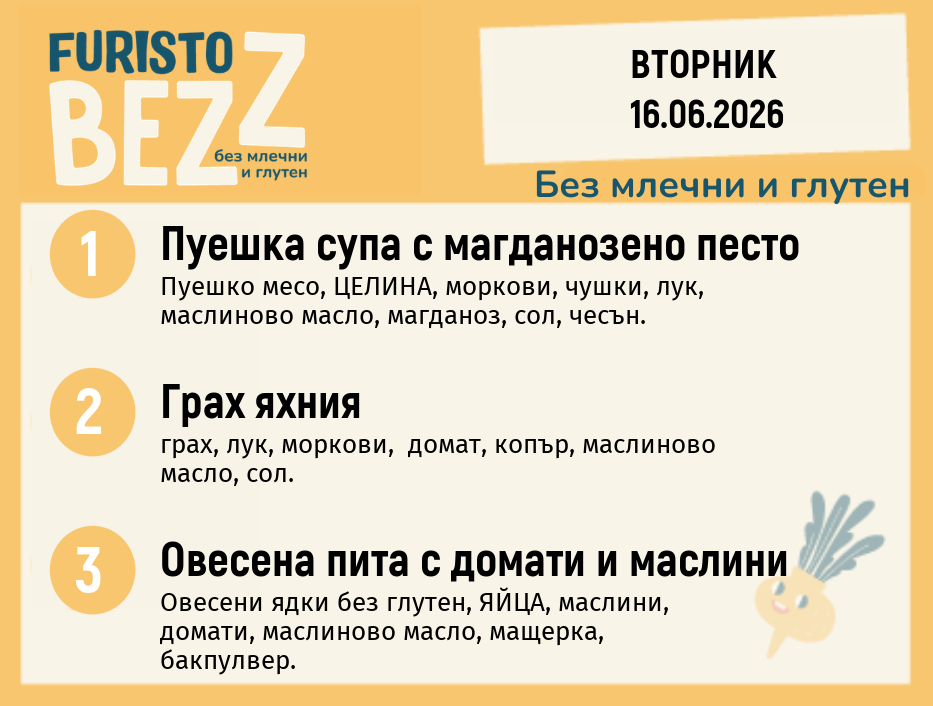 Меню без млечни и глутен 16.06 200гр. 