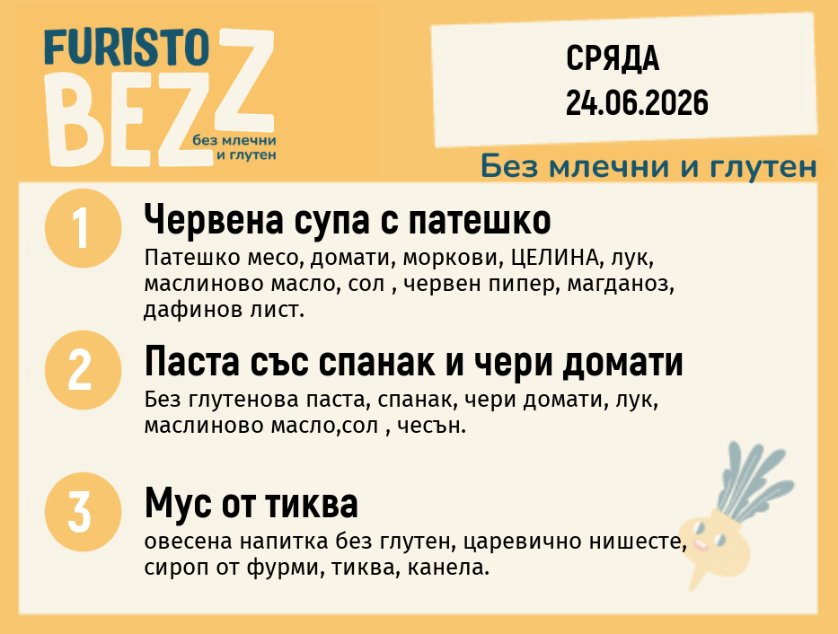 Меню без млечни и глутен 24.06 200гр. 