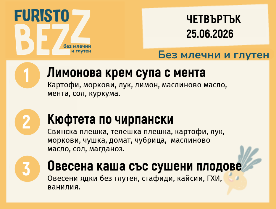 Меню без млечни и глутен 25.06 200гр. 