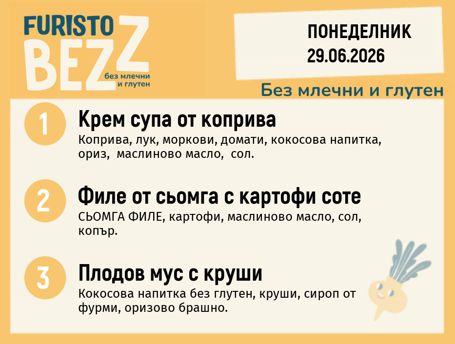 Меню без млечни и глутен 29.06  200гр. 