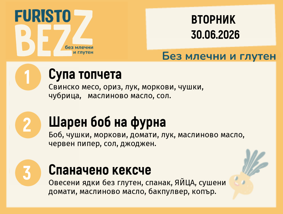 Меню без млечни и глутен 30.06  200гр. 