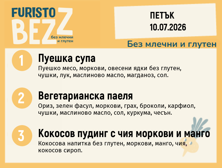 Меню без млечни и глутен 10.07 200гр.