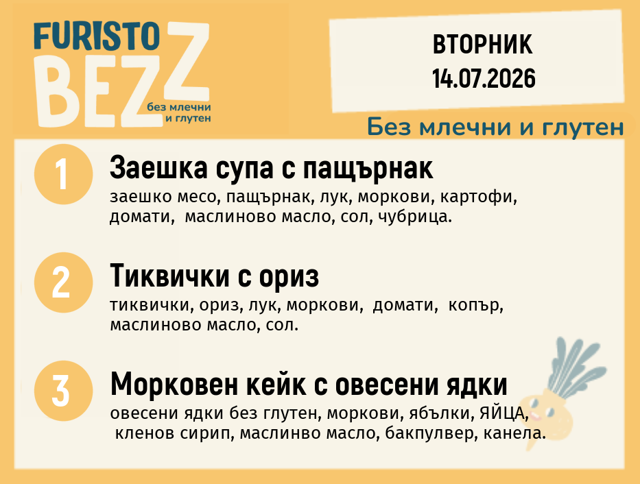 Меню без млечни и глутен 14.07 200гр.