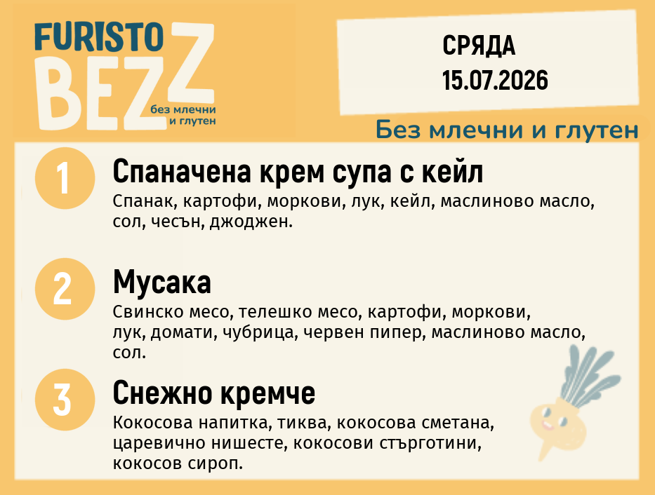 Меню без млечни и глутен 15.07 200гр.