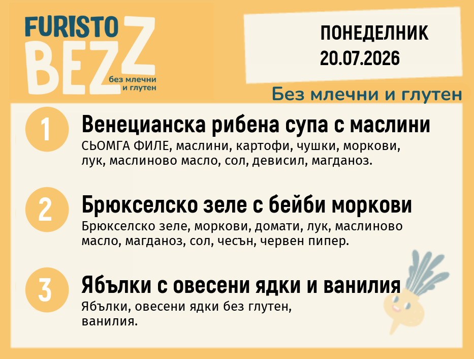 Меню без млечни и глутен 20.07 200гр.