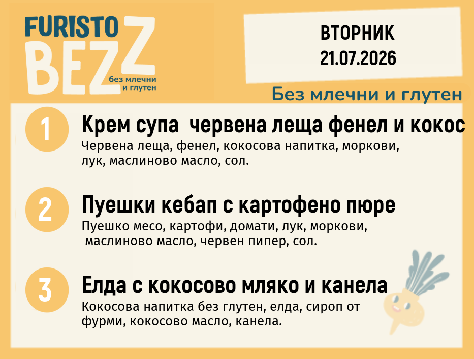 Меню без млечни и глутен 21.07 200гр.