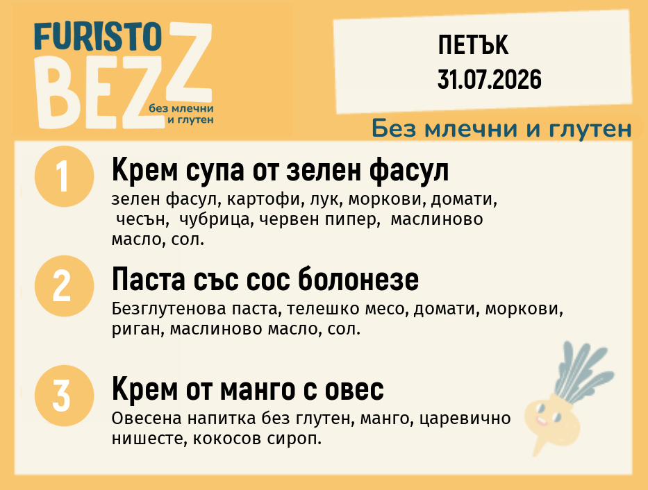 Меню без млечни и глутен 31.07 200гр.