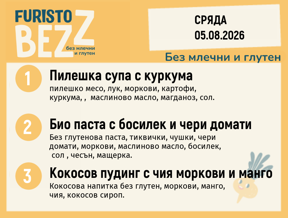 Меню без млечни и глутен 05.08 200гр.