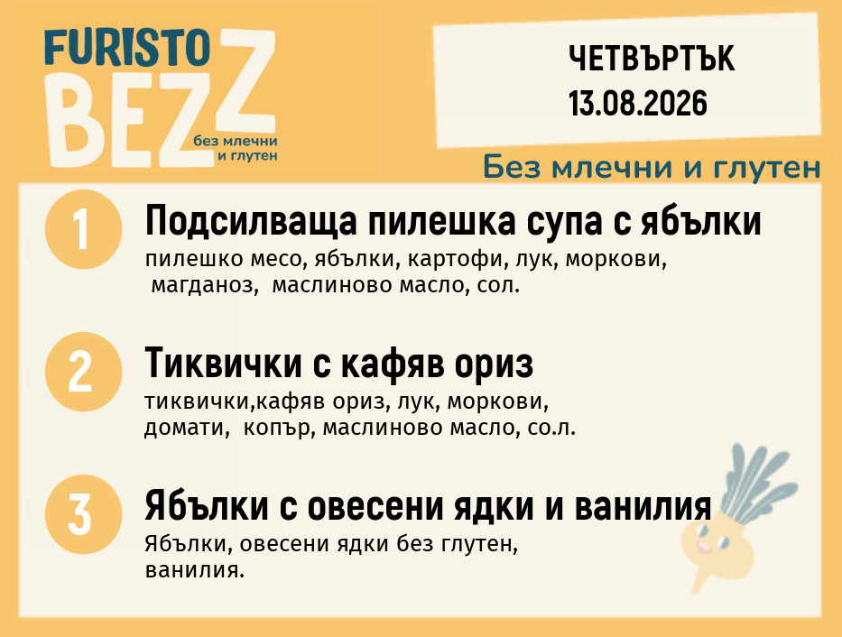 Меню без млечни и глутен 13.08 200гр.
