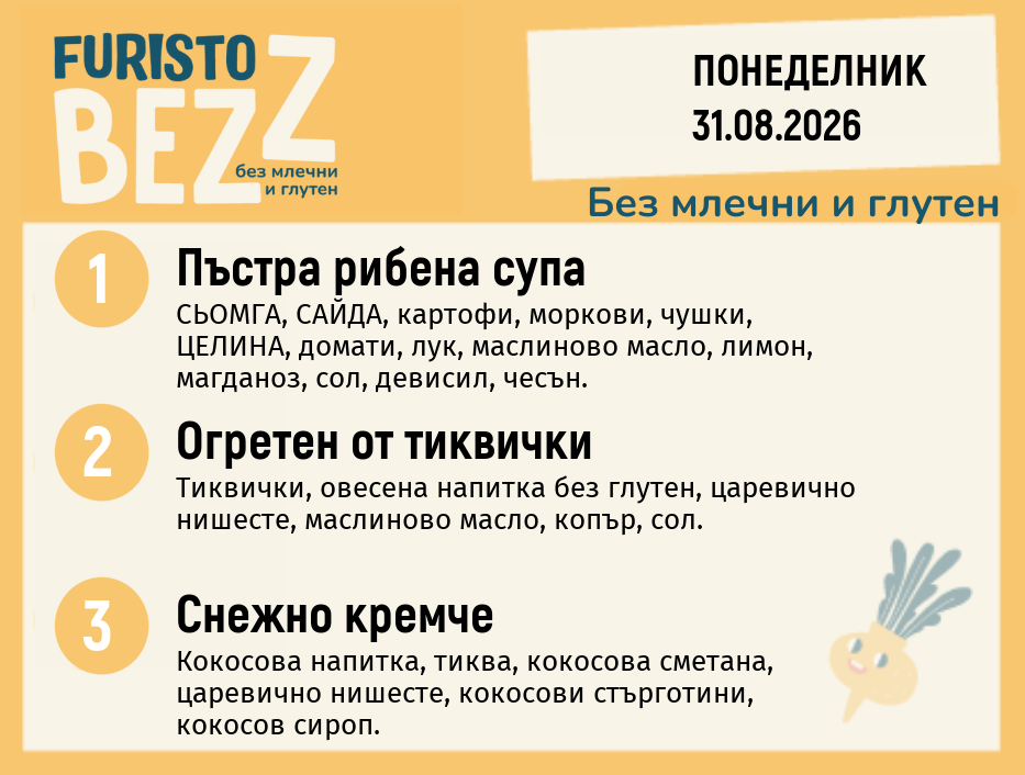 Меню без млечни и глутен 31.08 200гр.