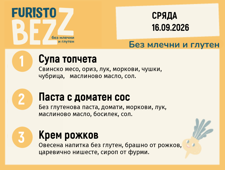 Меню без млечни и глутен 16.09 200гр.