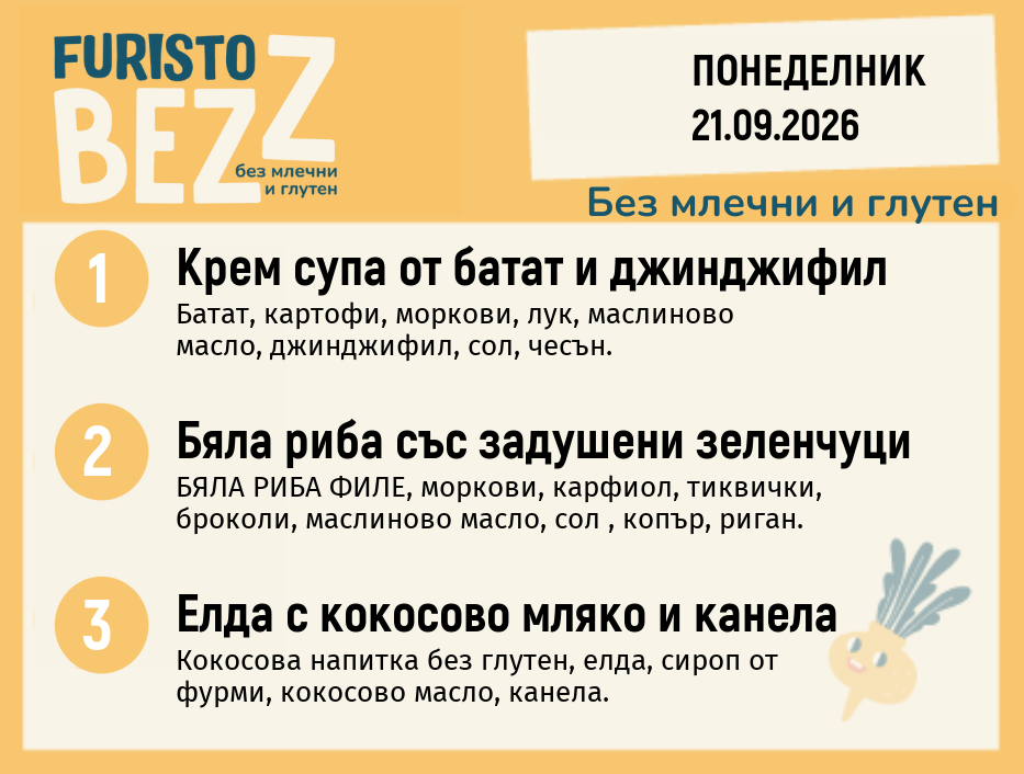 Меню без млечни и глутен 21.09 200гр.