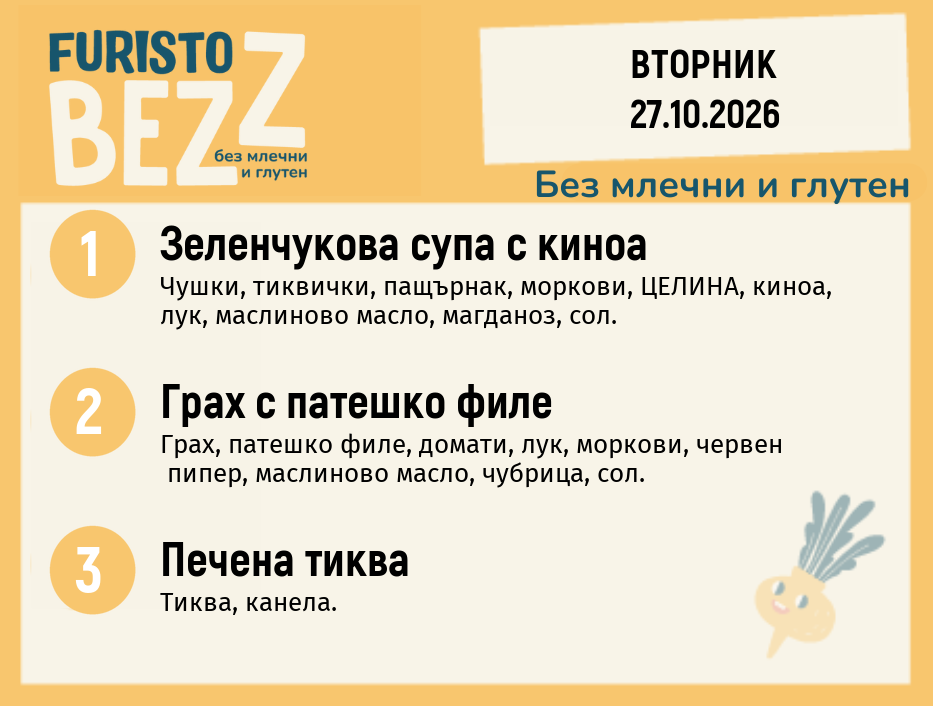 Меню без млечни и глутен 27.10 200гр.