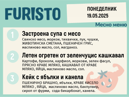 [DY.04.25.4805] Меню 19.05 месно 200гр. 