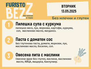 Меню без млечни и глутен  13.05  200гр. 