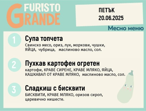 [DY.05.25.5308] Меню 20.06 месно 300гр.