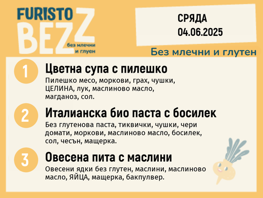 [DY.05.25.5355] Меню без млечни и глутен  04.06  200гр.