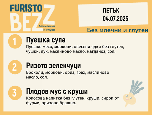 [DY.05.25.5381] Меню без млечни и глутен  04.07 200гр. 