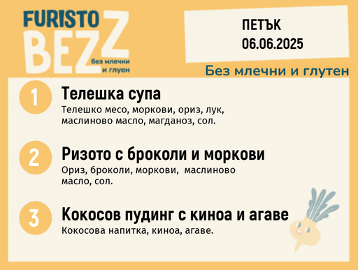 [DY.05.25.5357] Меню без млечни и глутен  06.06  200гр.