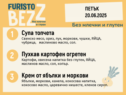 [DY.05.25.5369] Меню без млечни и глутен  20.06 200гр.